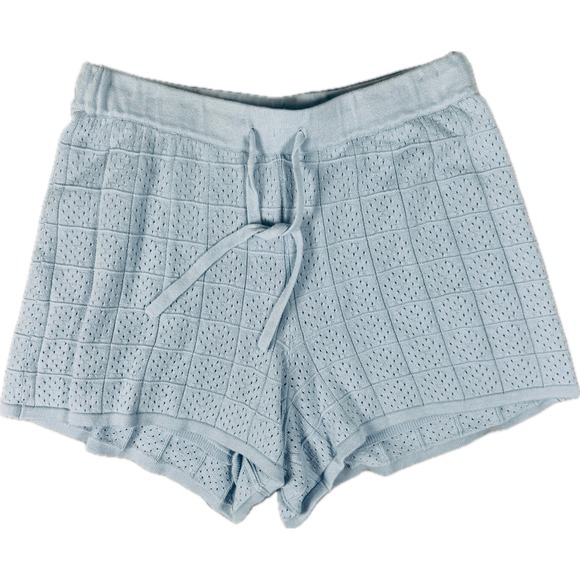 Monrow Pants - Monrow Knit Shorts Women Small Blue Pointelle Drawstring Eco Friendly Cotton